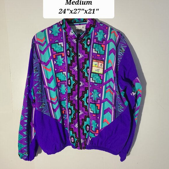 Vtg 80s/90s TriFit Sportswear Colorful Southwestern Full Zip Medium Windbreaker - Picture 1 of 6